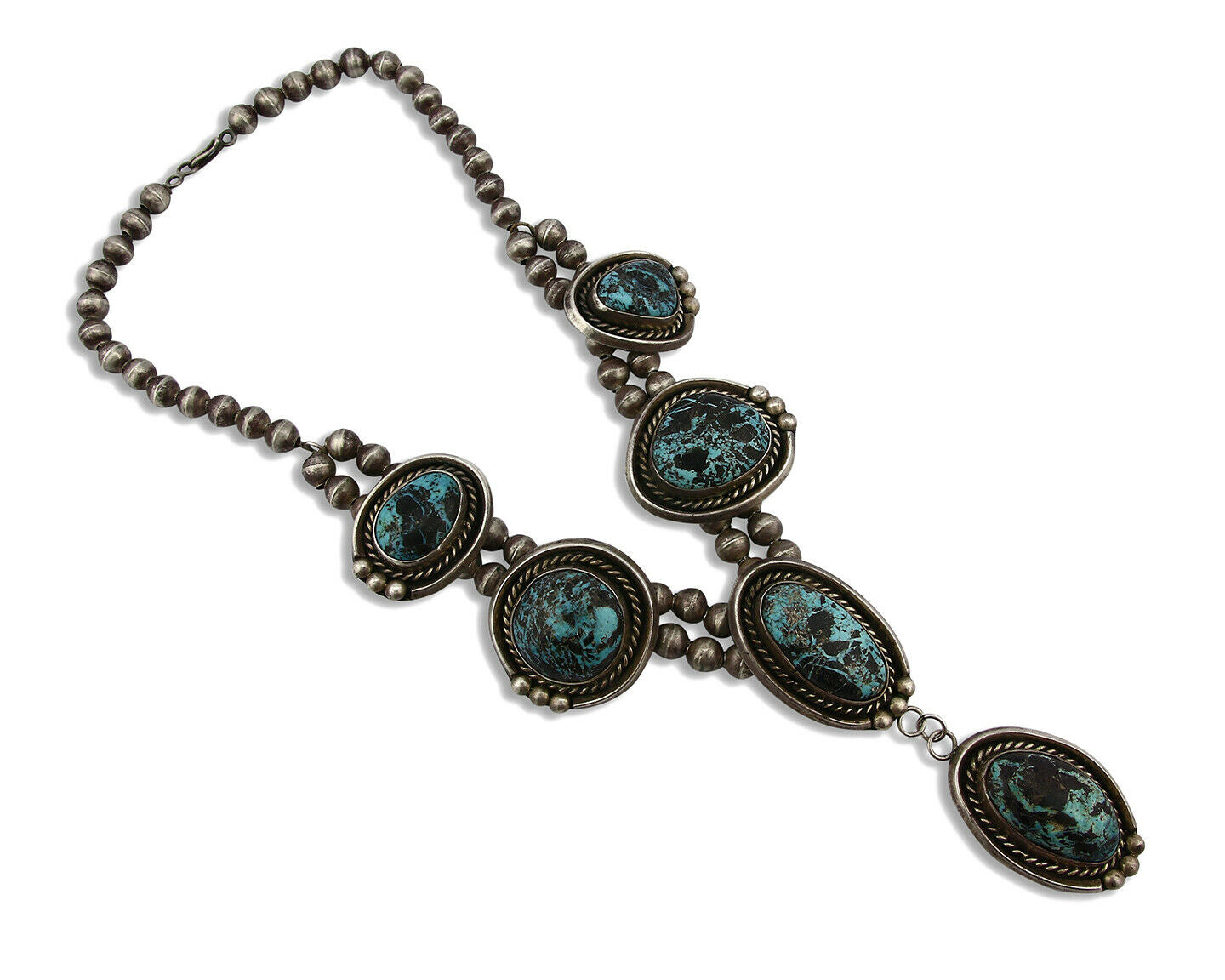 Women's Navajo Necklace .925 Silver Blue Diamond Turquoise C.1968