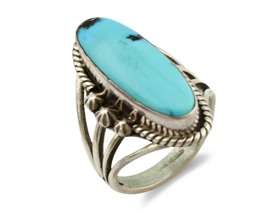 Navajo Ring .925 Silver Sleeping Beauty Turquoise Artist Signed T C.1980's
