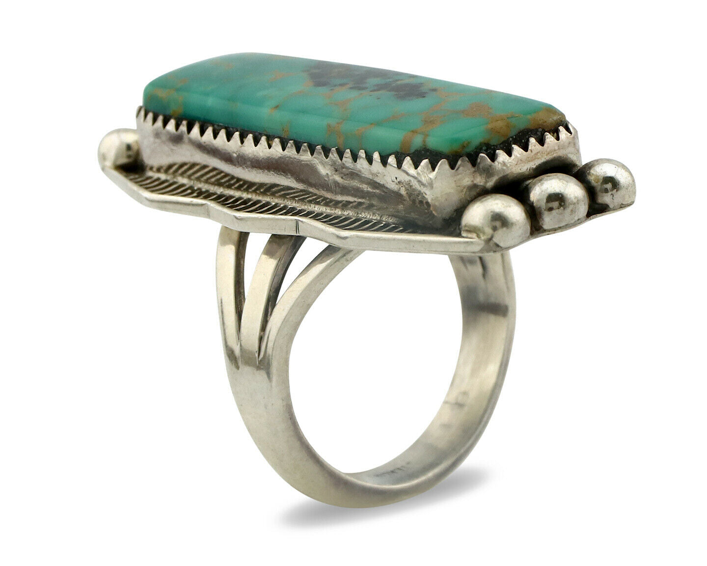 Navajo Ring .925 Silver Natural Aqua Turquoise Signed D C.80's