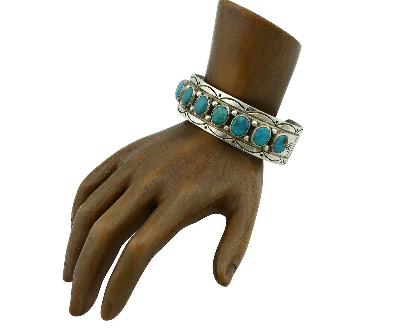 Navajo Bracelet .925 Silver Southwest Turquoise Artist Signed Leonard Jim C.80's