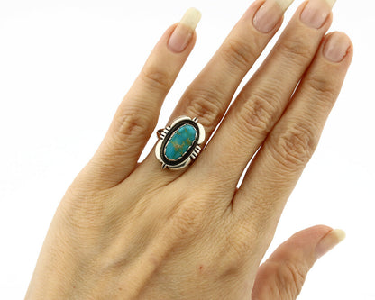 Navajo Ring .925 Silver Blue Gem Turquoise Handmade Native American Artist C80s