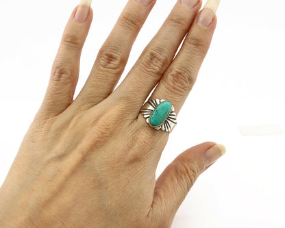 Navajo Ring .925 Silver Kingman Turquoise Artist Signed Apache C.80's