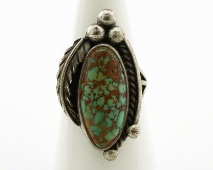 Navajo Ring .925 Silver Spiderweb Turquoise Signed Native Artist C.80's