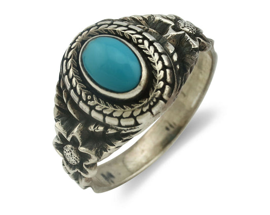 Navajo Ring .925 Silver Natural Blue Turquoise Native American Artist C.80's