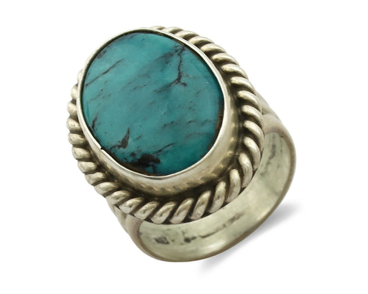 Navajo Ring .925 Silver Natural Blue Turquoise Native American Artist C.1980's