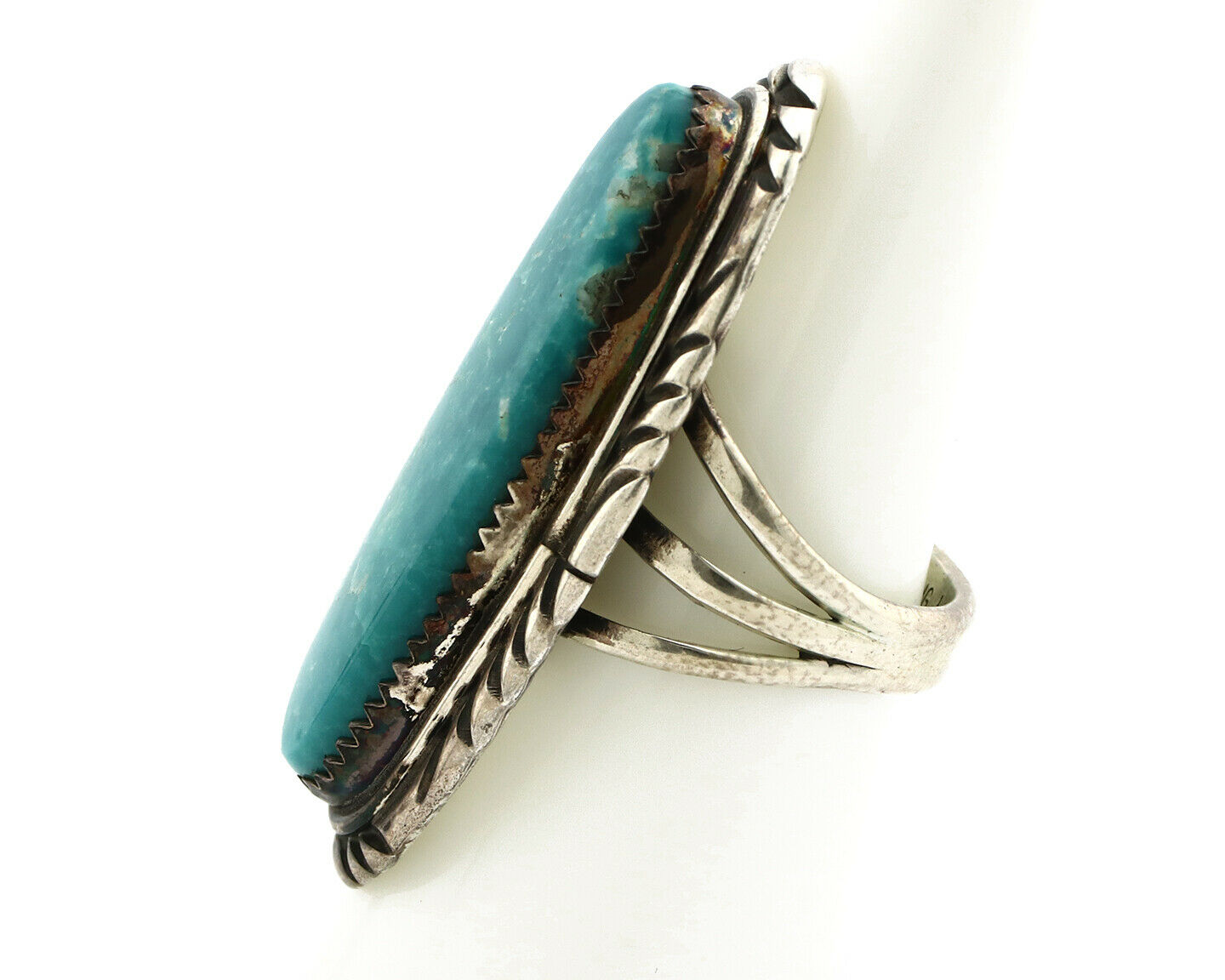 Navajo Ring .925 Silver Kingman Turquoise Signed Artist USA C.80's