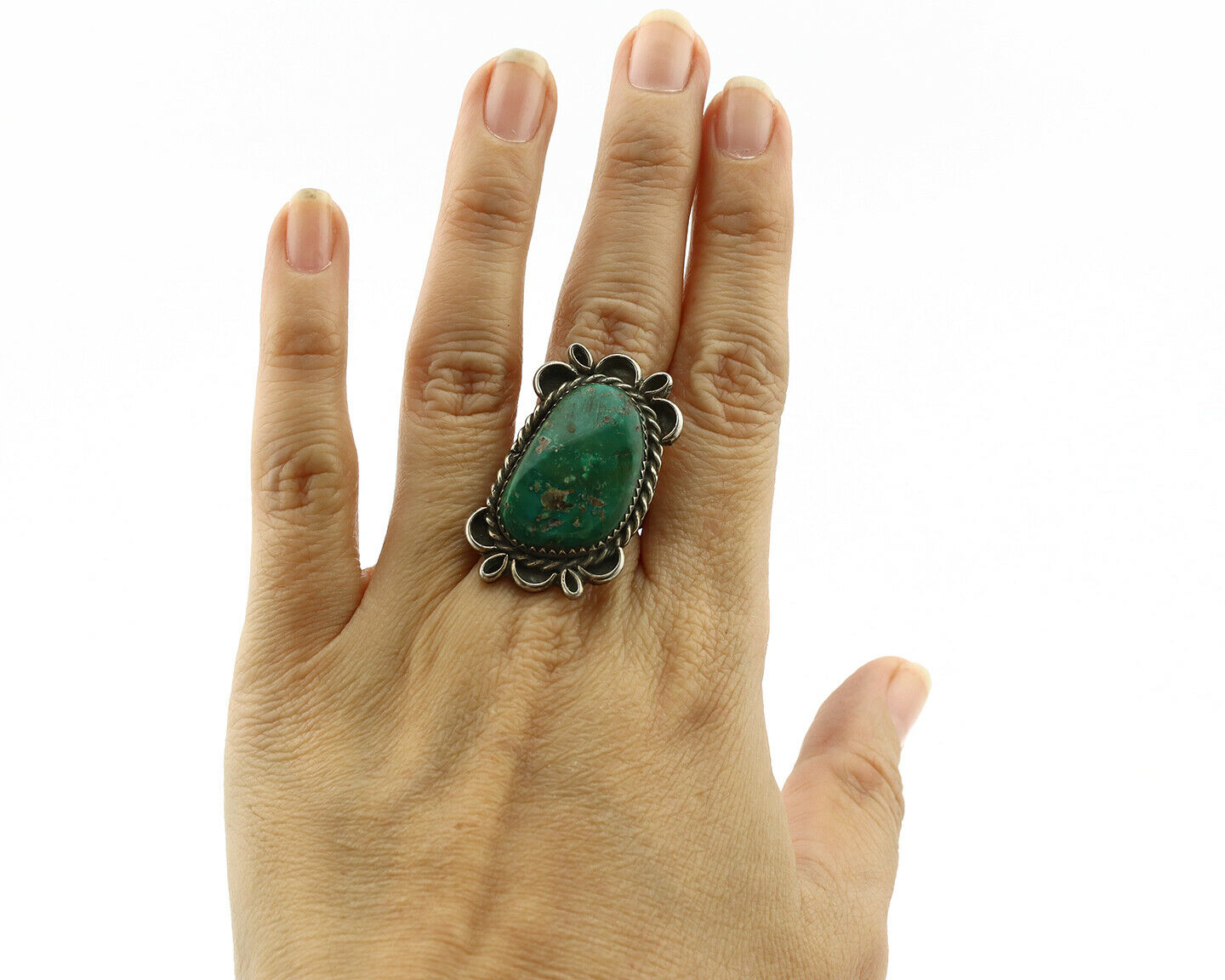 Navajo Ring .925 Silver Green Turquoise Artist Signed AA C.80's