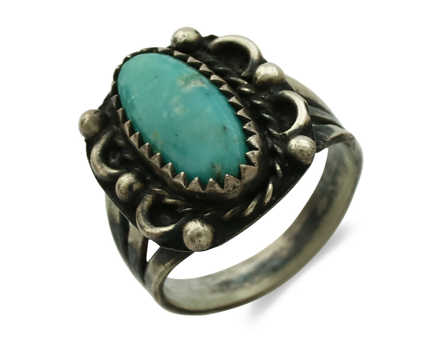 Navajo Ring .925 Silver Turquoise Artist Signed F C.1980's