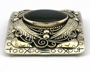 Navajo Handmade Belt Buckle .999 Nickle Silver Chromite Artist Signed Tipi C80's