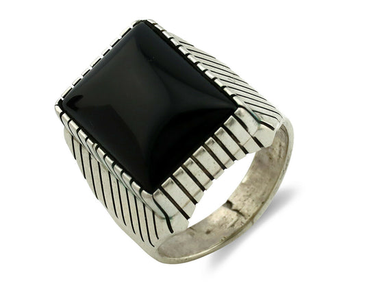 Navajo Ring .925 Silver Handmade Black Onyx Artist Signed Black C.80's