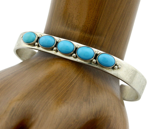 Navajo Bracelet .925 SOLID Silver Turquoise Signed Artist Bea Tom C.80's