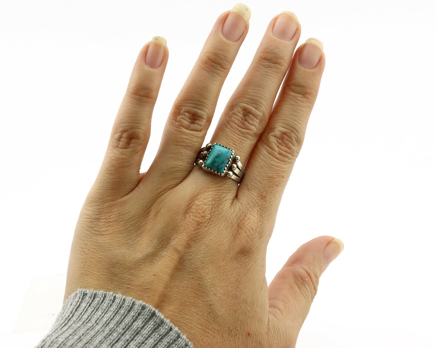 Navajo Ring .925 Silver Kingman Turquoise Native American Artist C.1980's