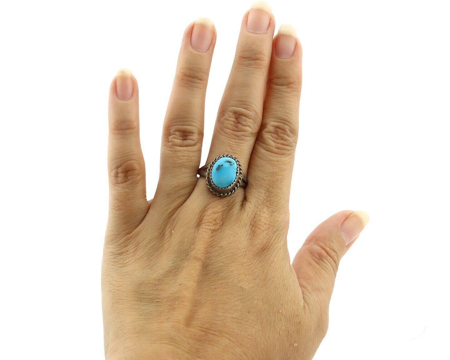 Navajo Ring .925 Silver Sleeping Beauty Turquoise Native Artist C.80's