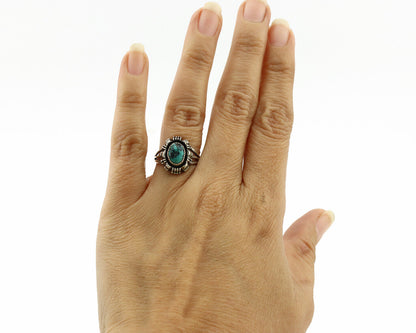 Navajo Ring .925 Silver Spiderweb Turquoise Artist Signed TLW C.80's