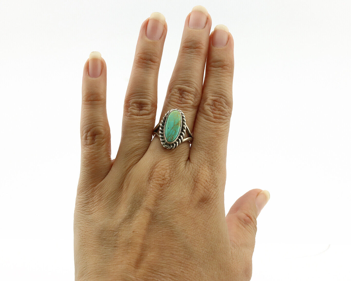 Navajo Ring .925 Silver Kingman Turquoise Artist Signed Gecko C.80's