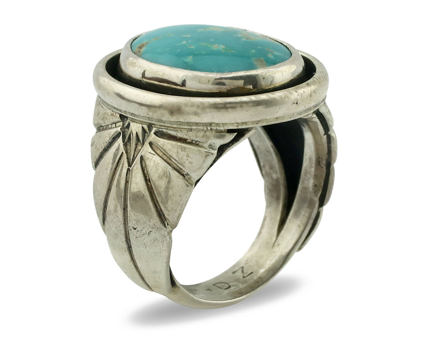 Navajo Ring .925 Silver Blue Gem Turquoise Artist Signed DZ C.80's