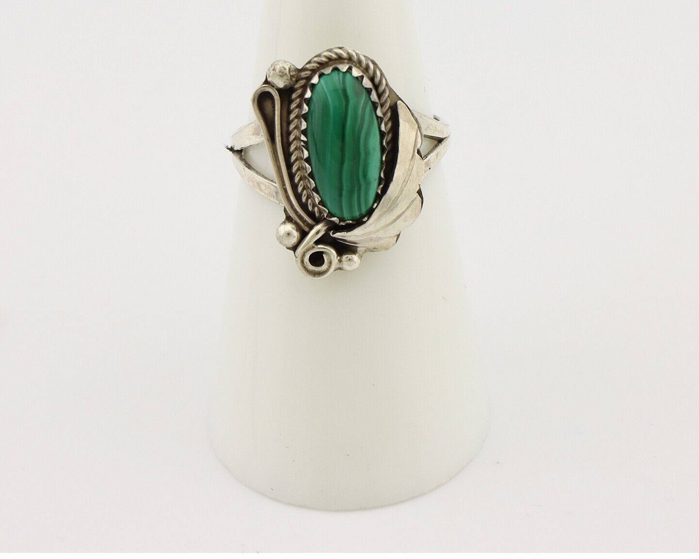 Navajo Ring 925 Silver Natural Malachite Artist Signed Justin Morris C.80's