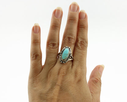 Navajo Ring .925 Silver Kingman Turquoise Artist Signed Gecko C.80's