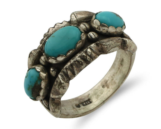 Navajo Ring .925 Silver Natural Blue Turquoise Native American Artist C.80's