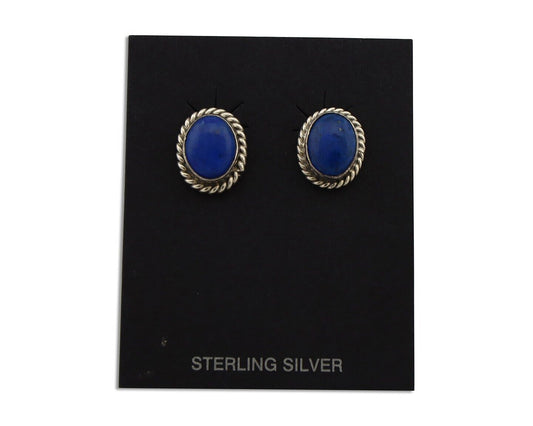 Navajo Earrings 925 Silver Natural Mined Lapis Native American Artist C80s