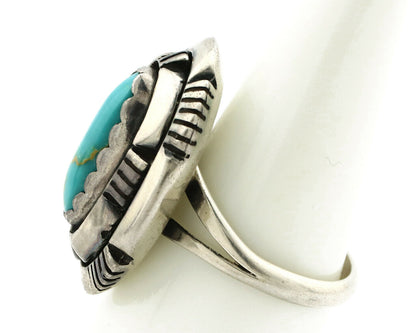 Navajo Ring .925 Silver Morenci Turquoise Artist Signed L. M. Nez C80s