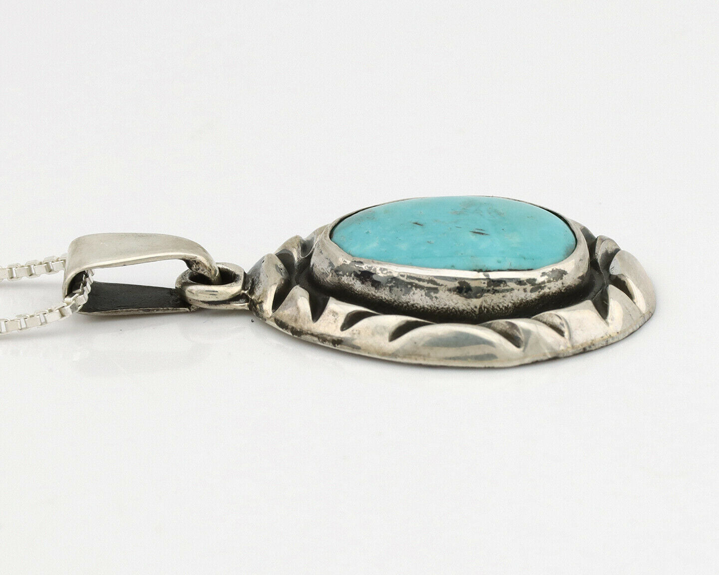 Navajo Necklace .925 Silver Kingman Turquoise Signed C Montoya C.1980's