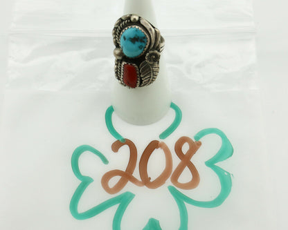 Navajo Ring .925 Silver Turquoise & Coral Artist Thomas Singer C.80's