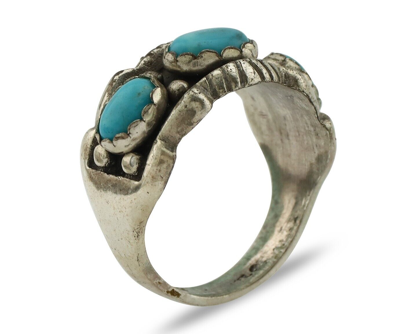 Navajo Ring .925 Silver Natural Blue Turquoise Native American Artist C.80's