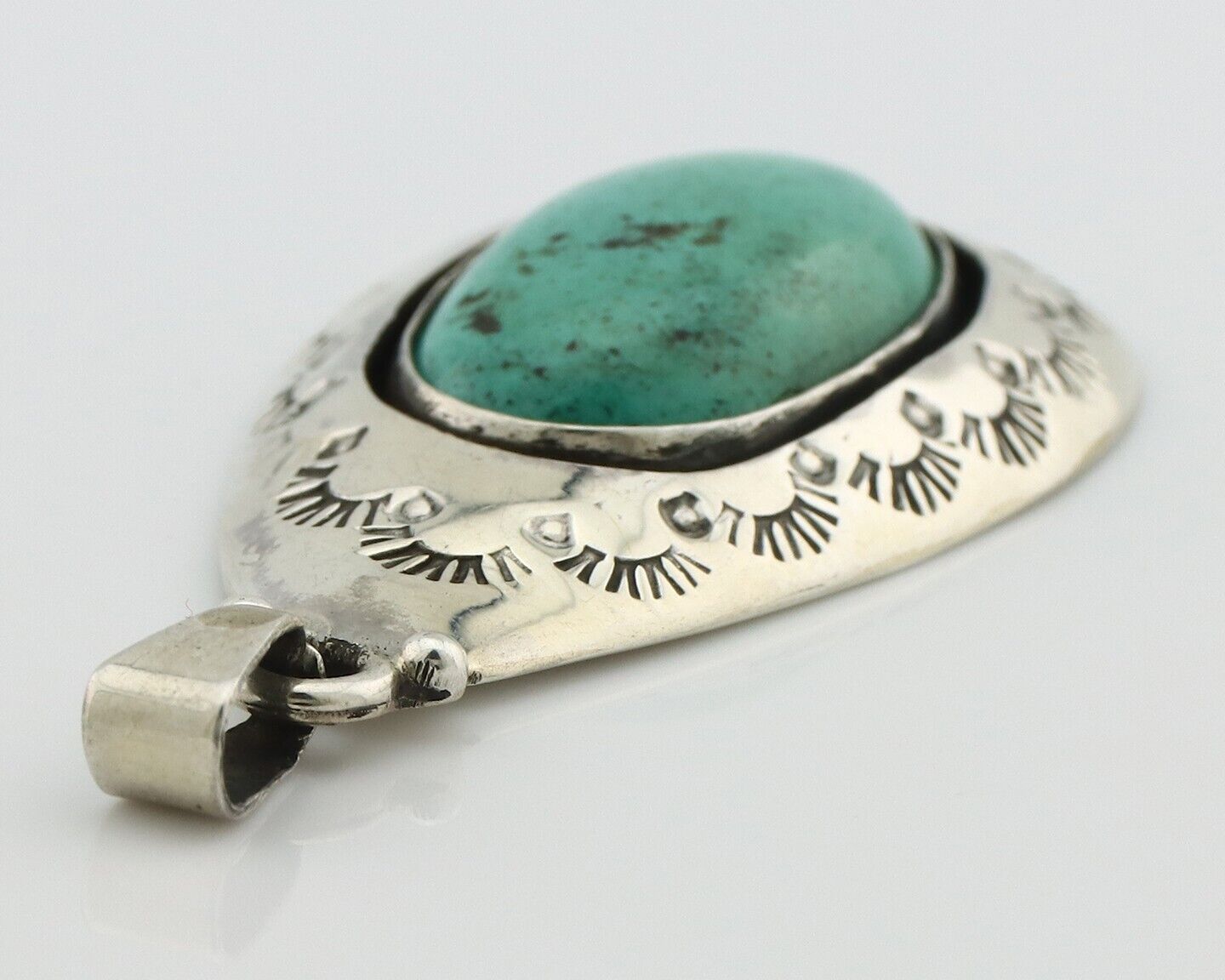 Navajo Pendant 925 Silver Natural Mined Turquoise Artist Signed C Montoya C.80's