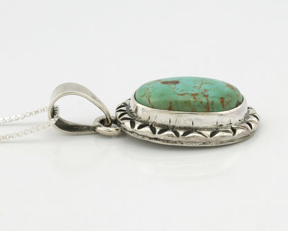 Navajo Kingman Turquoise Pendant .925 Silver Hand Stamped Signed Gecko C.80's