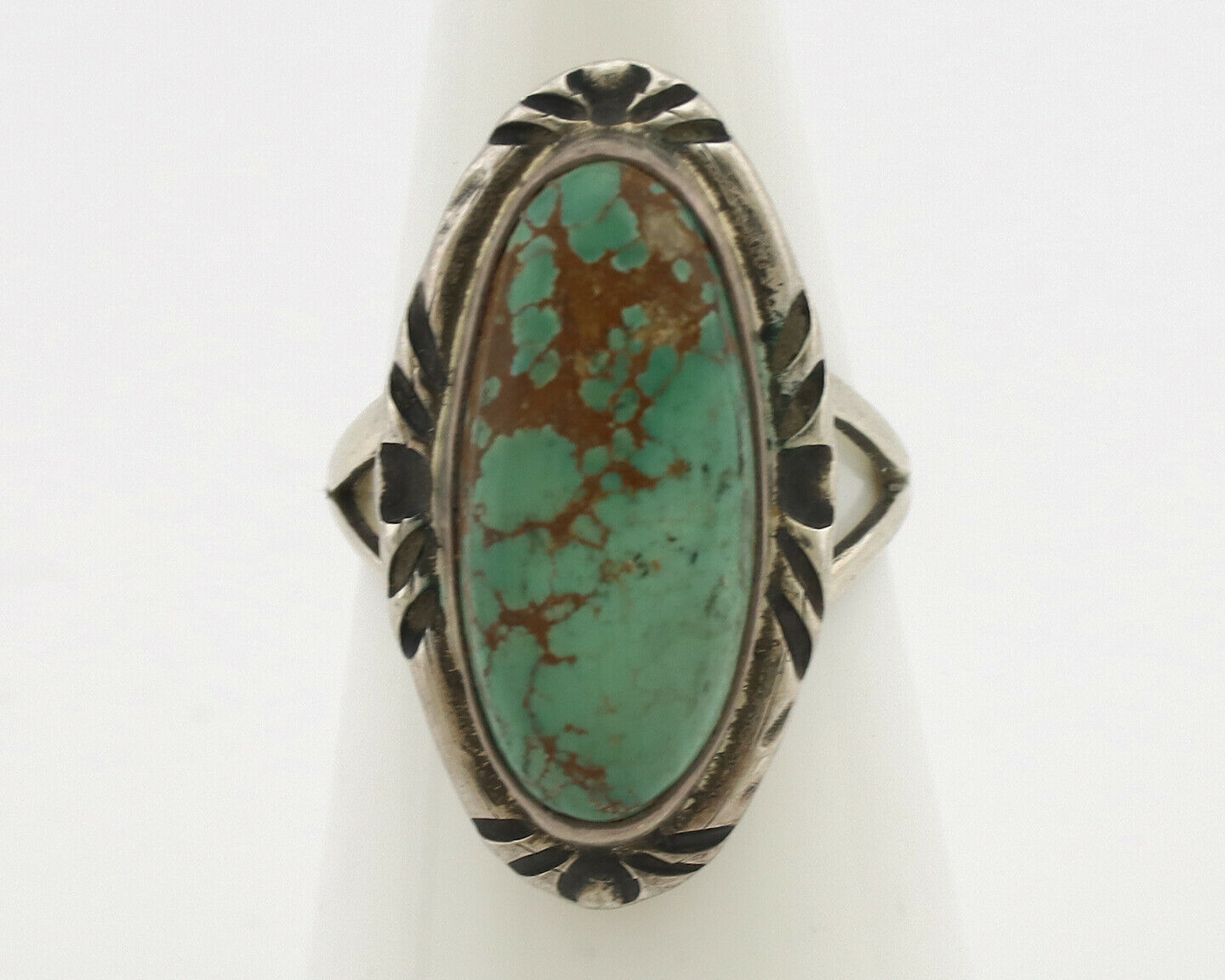 Navajo Ring .925 Silver Spiderweb Turquoise Native Artist Signed C.80's