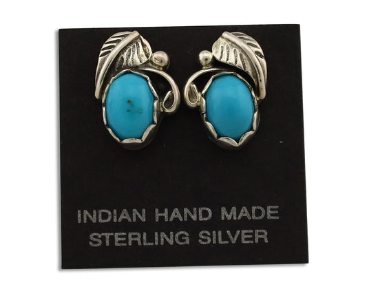 Navajo Earrings 925 Silver Natural Mined Turquoise Native American Artist C.80's