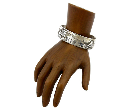 Navajo Pictograph Bracelet SOLID .925 Silver Filled Artist Jacob Kahe 80's