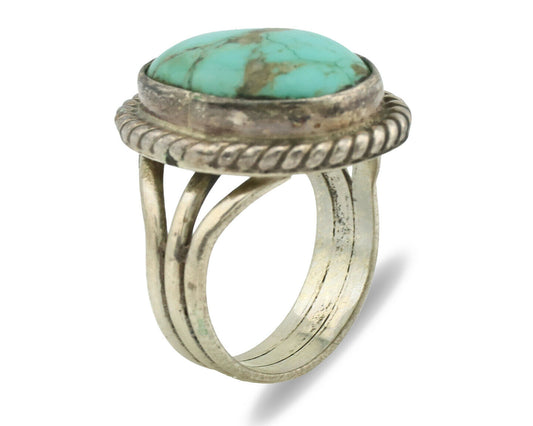 Navajo Ring .925 Silver Kingman Turquoise Native American Artist C.1980's