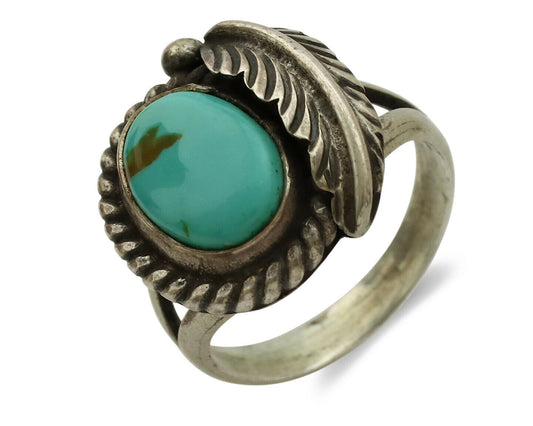 Navajo Ring .925 Silver Kingman Turquoise Artist Signed Sun C.1980's