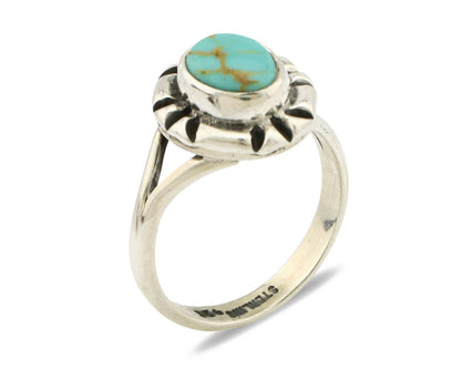 Navajo Ring .925 Silver Kingman Turquoise Artist Signed Gecko C.90's