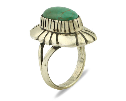 Navajo Ring .925 Silver Green Turquoise Signed M Montoya C.80's