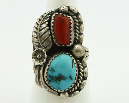 Navajo Ring .925 Silver Turquoise & Coral Artist Thomas Singer C.80's