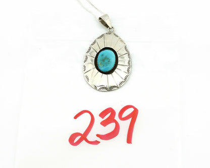 Navajo Necklace .925 Silver Kingman Turquoise Signed V C.1980's