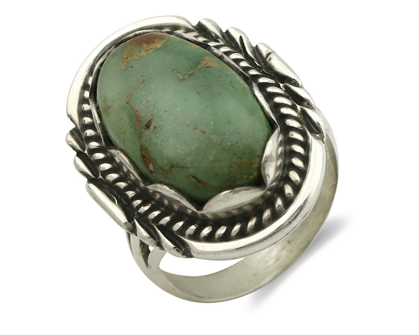 Navajo Ring .925 Silver Natural Green Turquoise Signed Apache C.80's