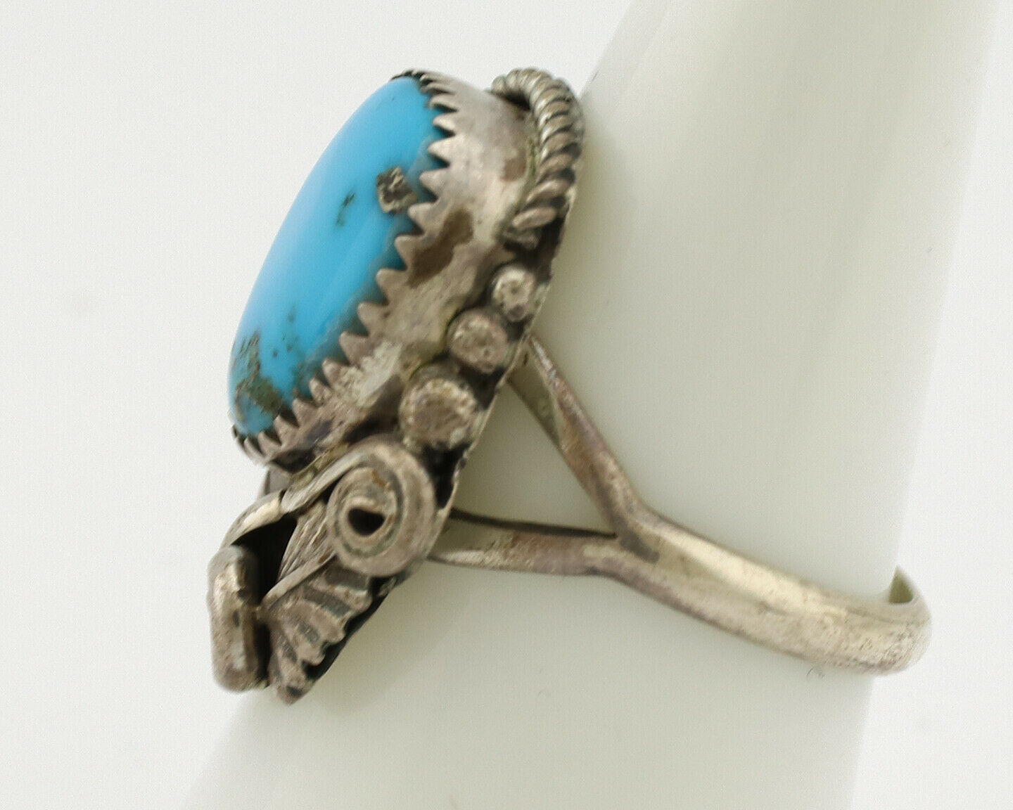 Navajo Ring .925 Silver Morenci Turquoise Artist Signed MC C.80's