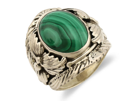 Navajo Ring .925 Silver Natural Green Malachite Artist Signed C.1980's