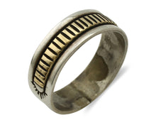 Navajo Ring 925 Silver & Solid 14k Yellow Gold Artist Signed E Hand Stamped C80s