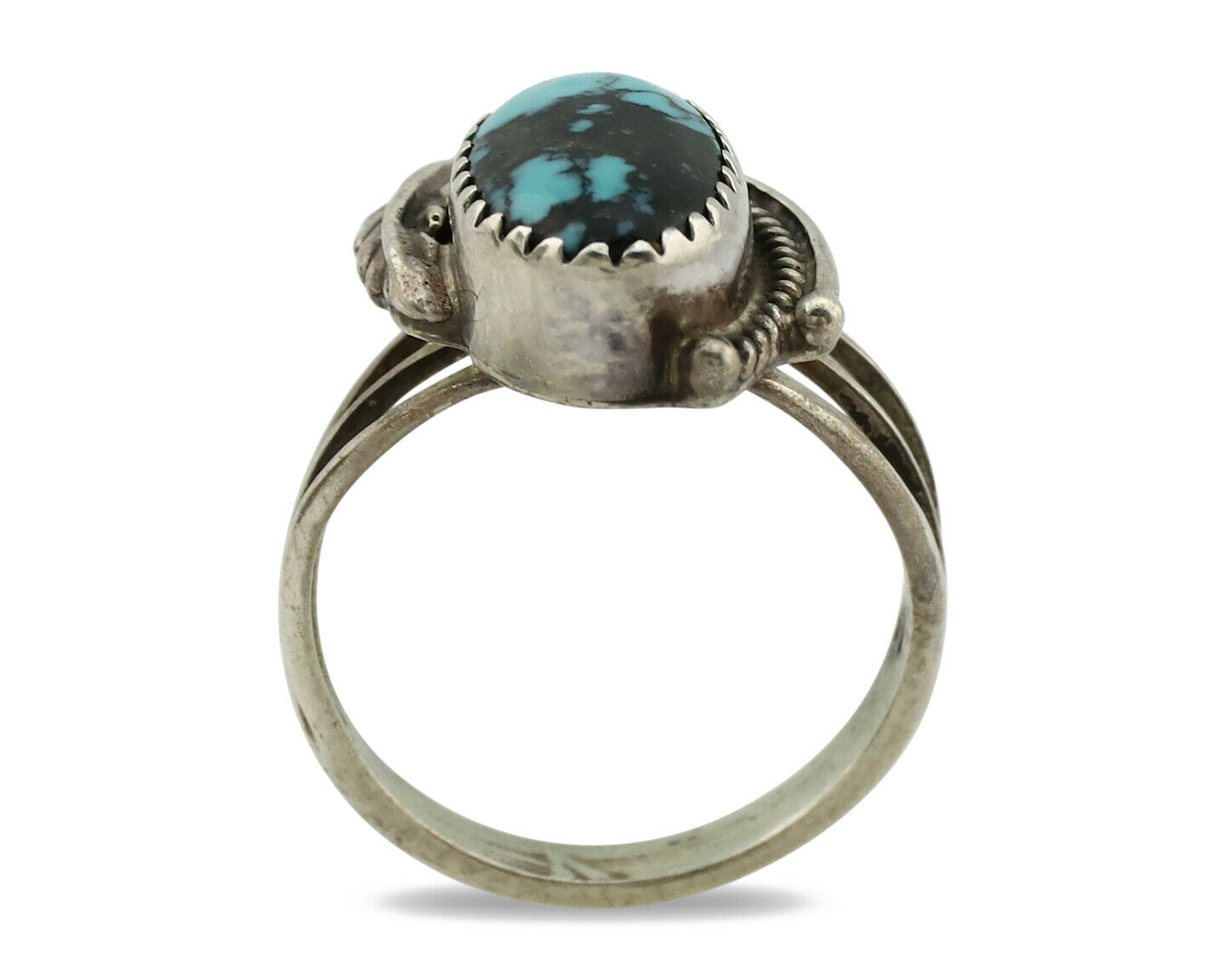 Navajo Ring .925 Silver Spiderweb Turquoise Artist Signed Fire C.1980's