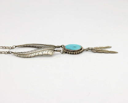 Navajo Necklace .925 Silver Sleeping Beauty Turquoise Signed EK C.80's