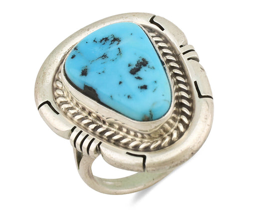 Navajo Ring .925 Silver Sleeping Beauty Turquoise Artist Signed E Etsitty C.80's