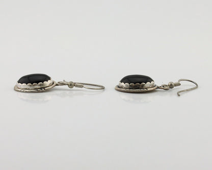 Navajo Earrings 925 Silver Natural Black Onyx Artist Signed T C.80's