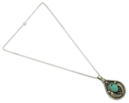 Navajo Necklace .925 Silver Kingman Turquoise Signed Tepee C.1980's