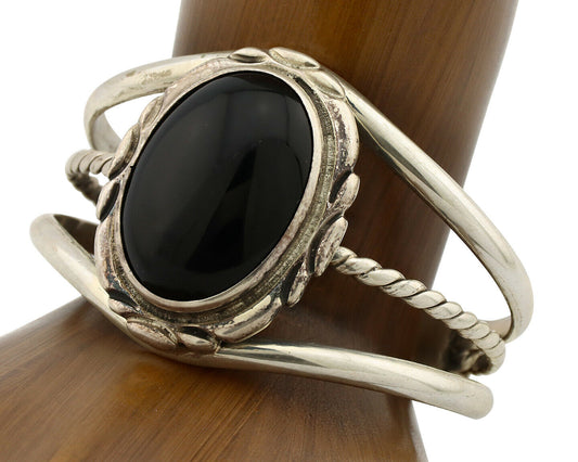 Navajo Bracelet .925 Silver Natural Black Onyx Artist Native American C.1980's