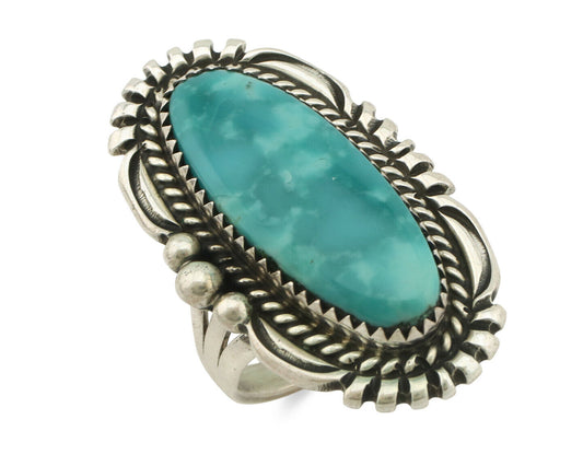 Navajo Ring .925 Silver Green Turquoise Native American Artist C.80's